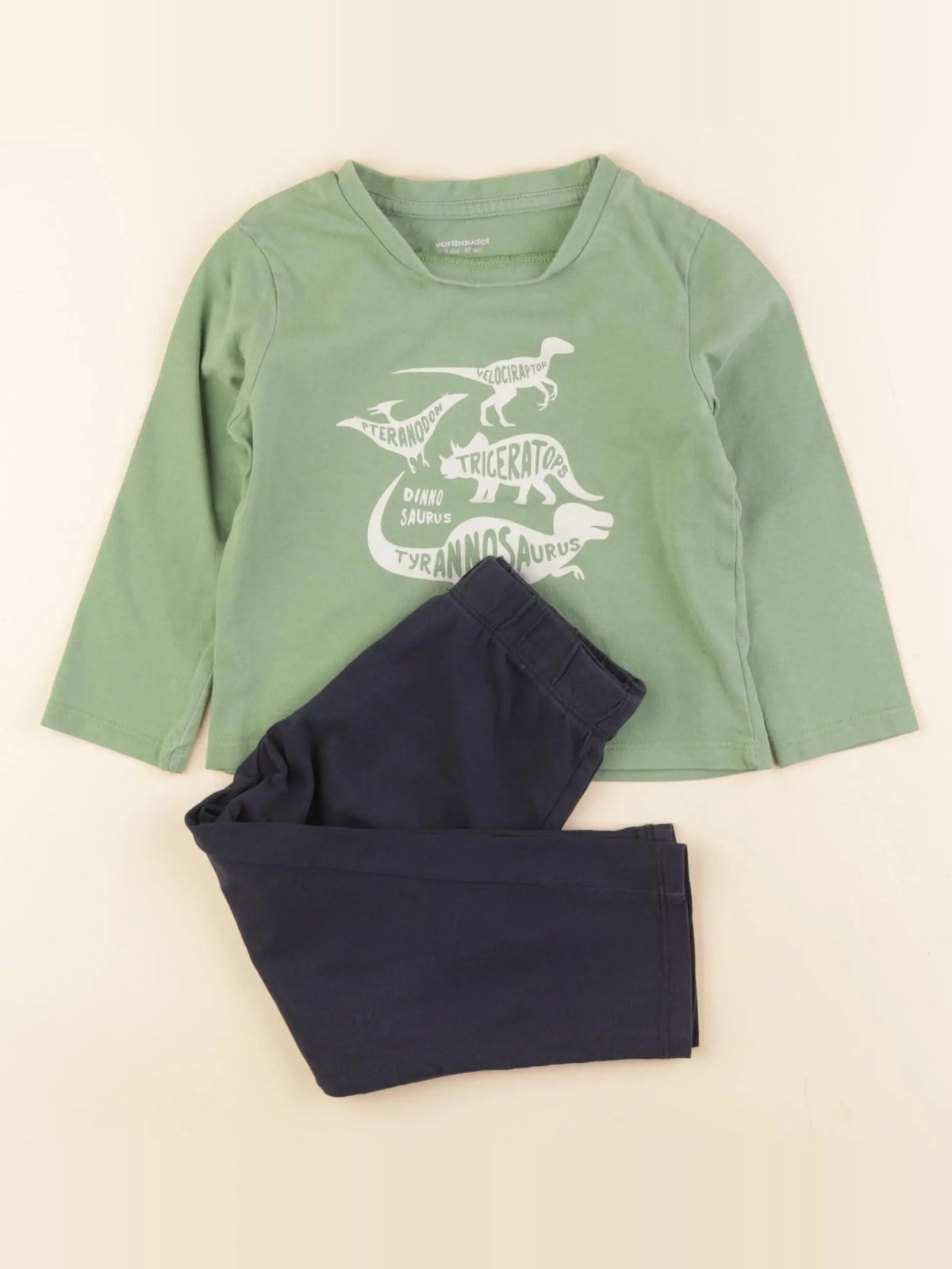 Vertbaudet - pyjama coton vert, bleu - 3 ans