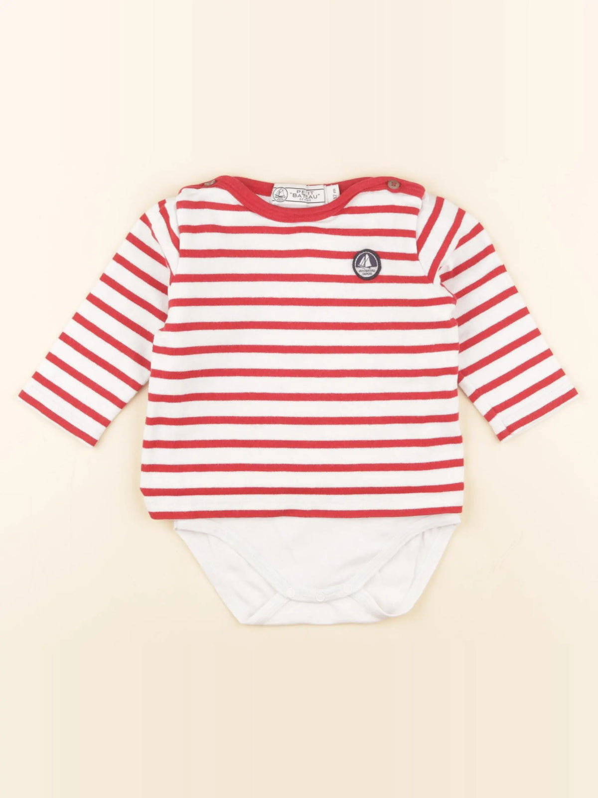 Petit Bateau - body tee-shirt blanc, rouge - 12 mois