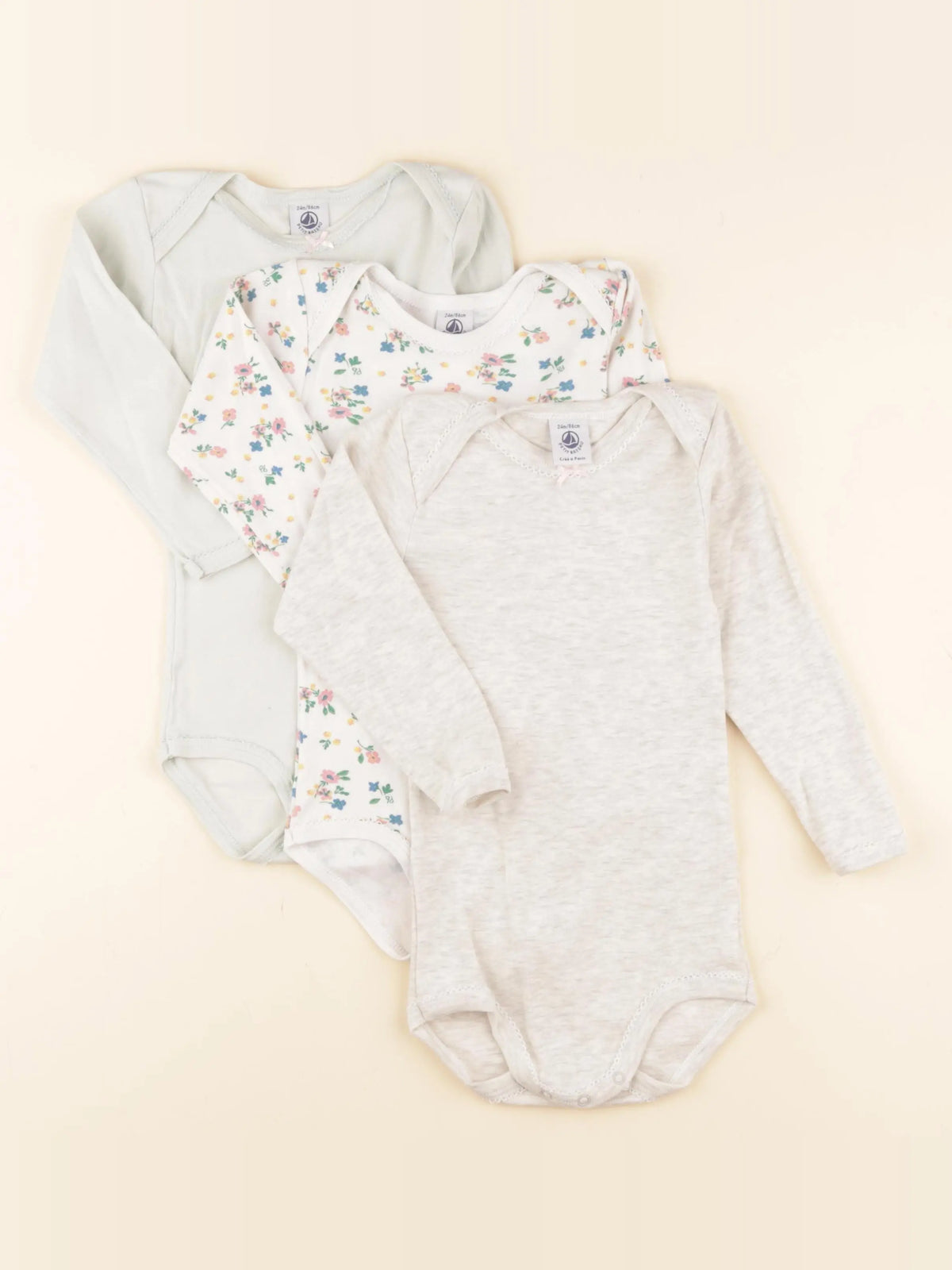 Petit Bateau - lot de 3 bodies en coton multicolore - 24 mois