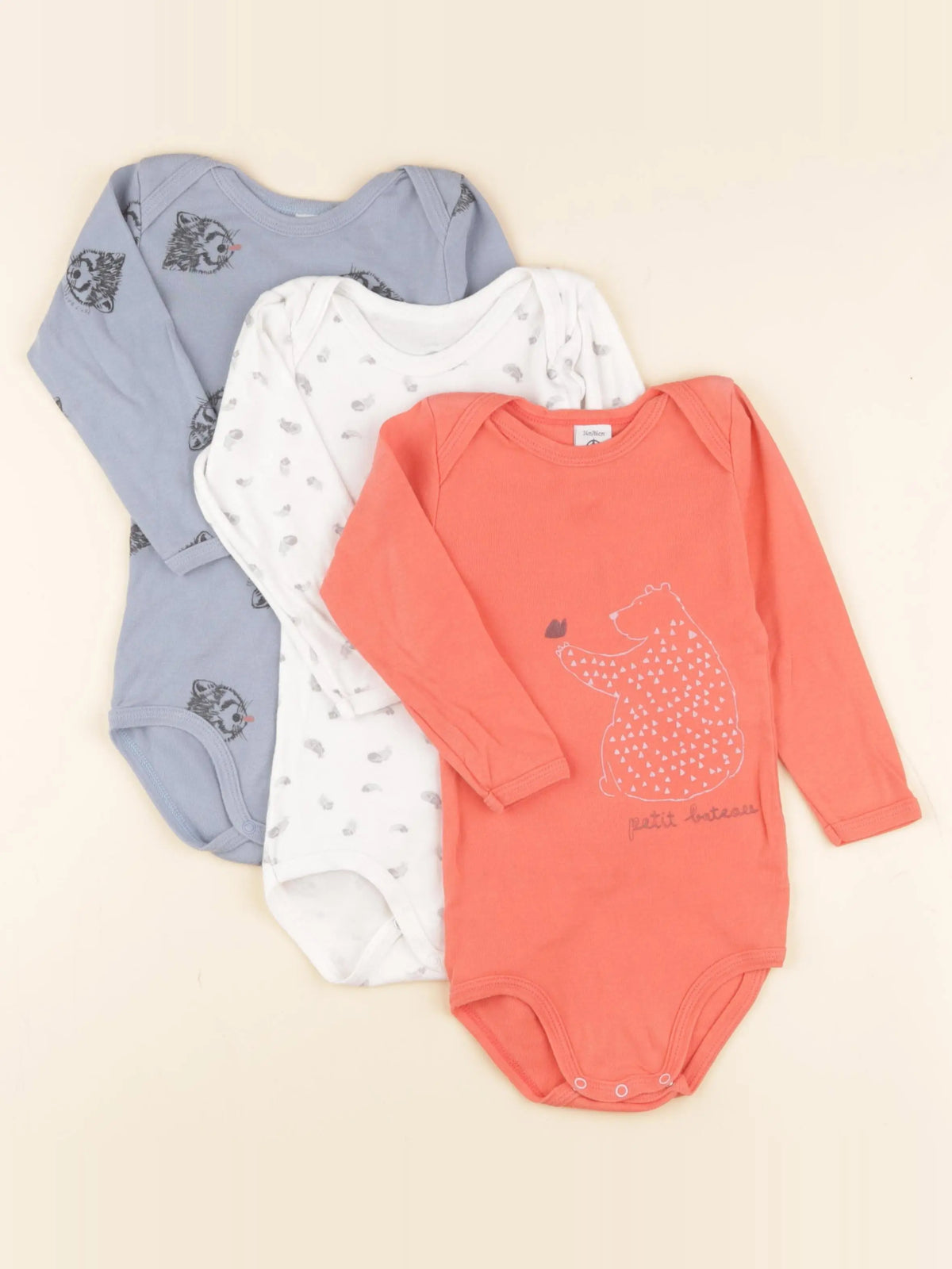 Petit Bateau - lot de 3 bodies en coton multicolore - 24 mois
