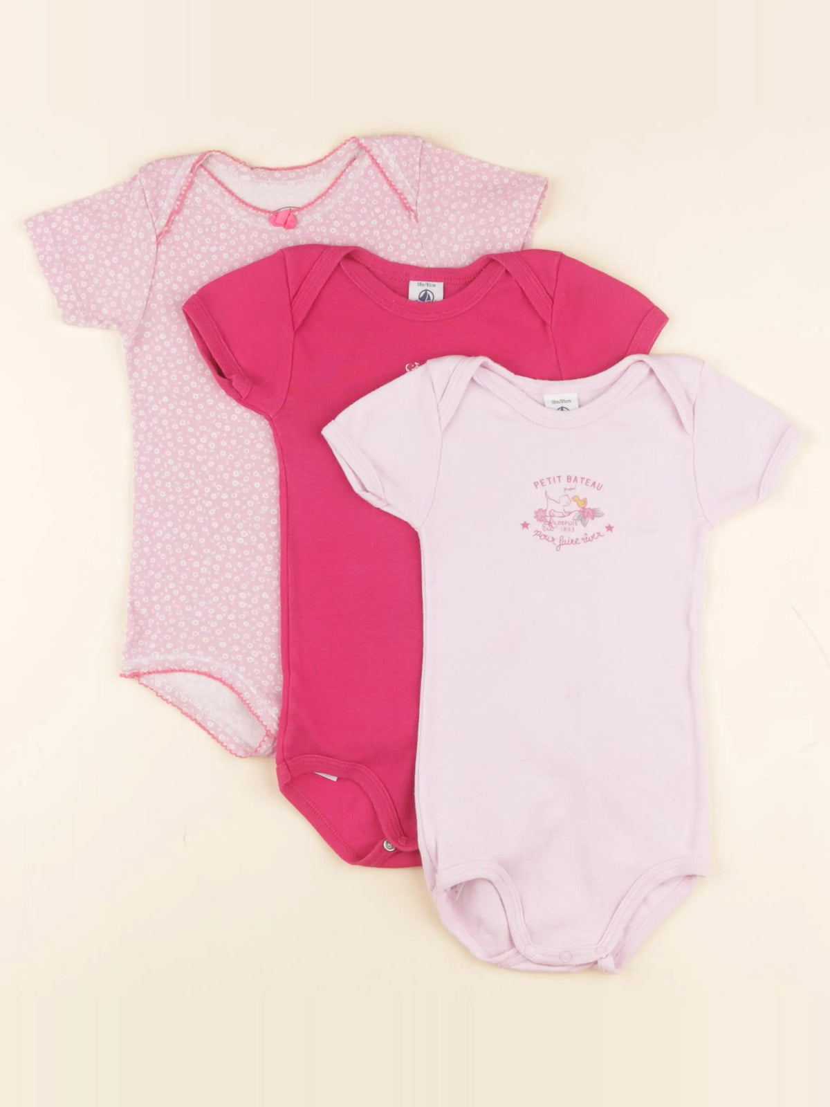 Petit Bateau - lot de 3 bodies en coton rose - 18 mois