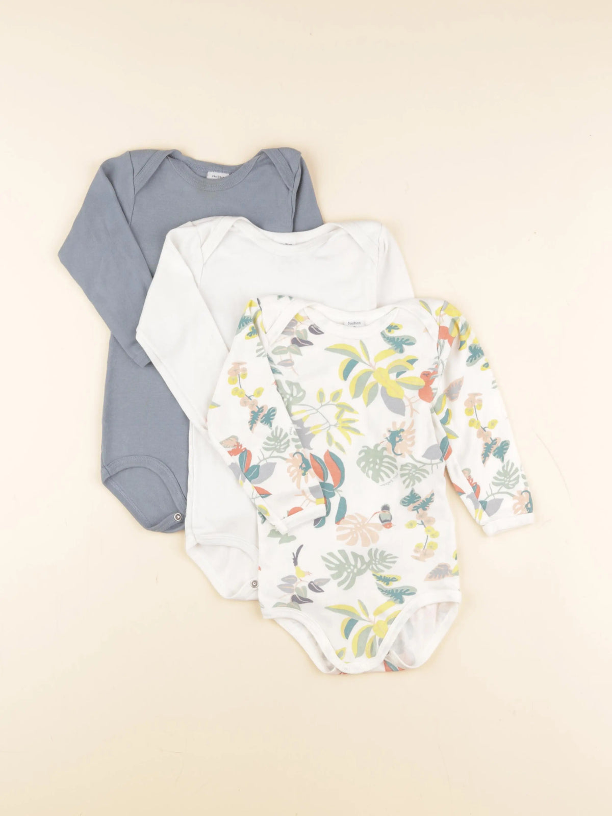 Petit Bateau - lot de 3 bodies en coton blanc, bleu - 24 mois