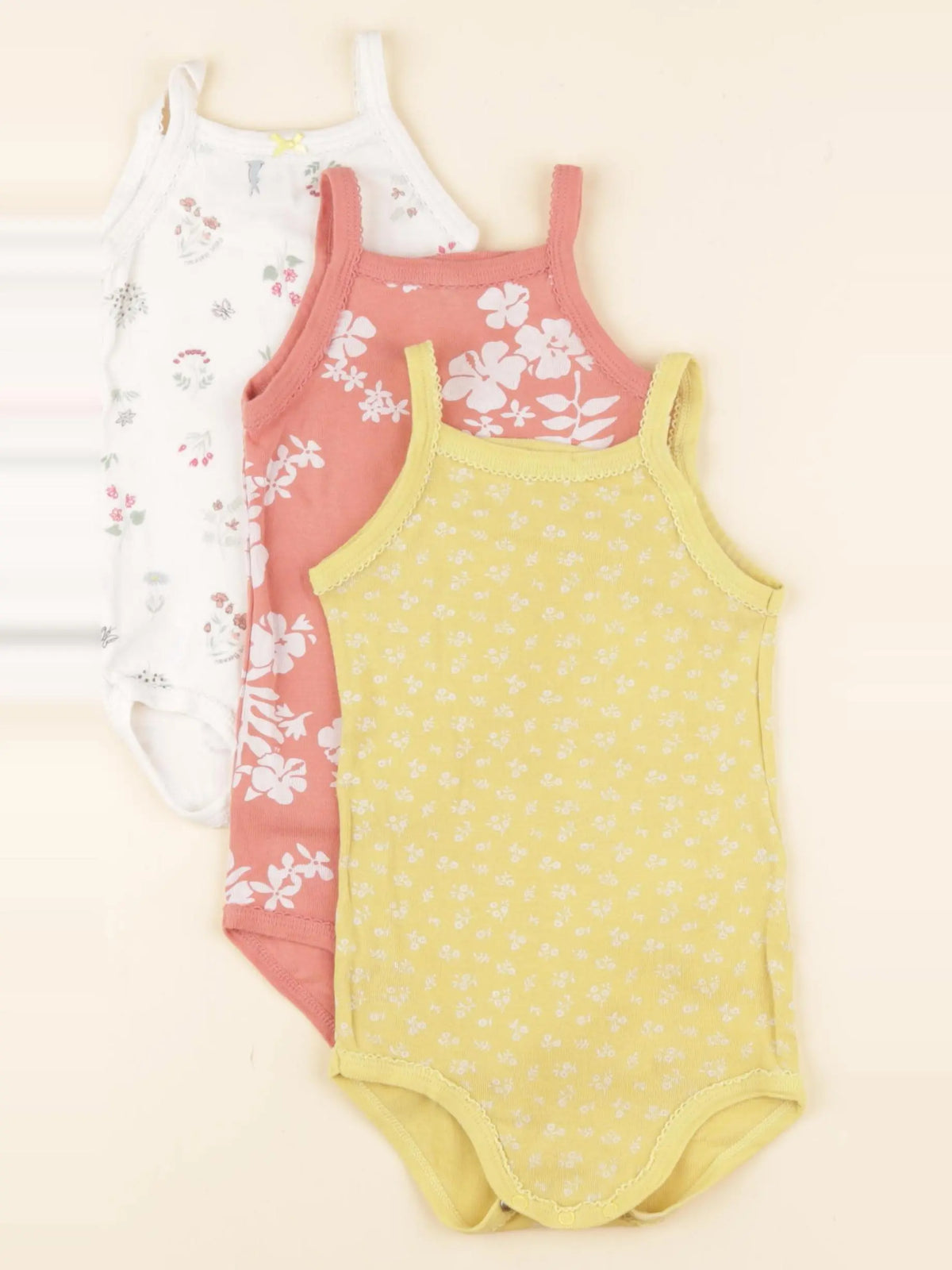 Petit Bateau - lot de 3 bodies en coton jaune, orange, blanc - 18 mois