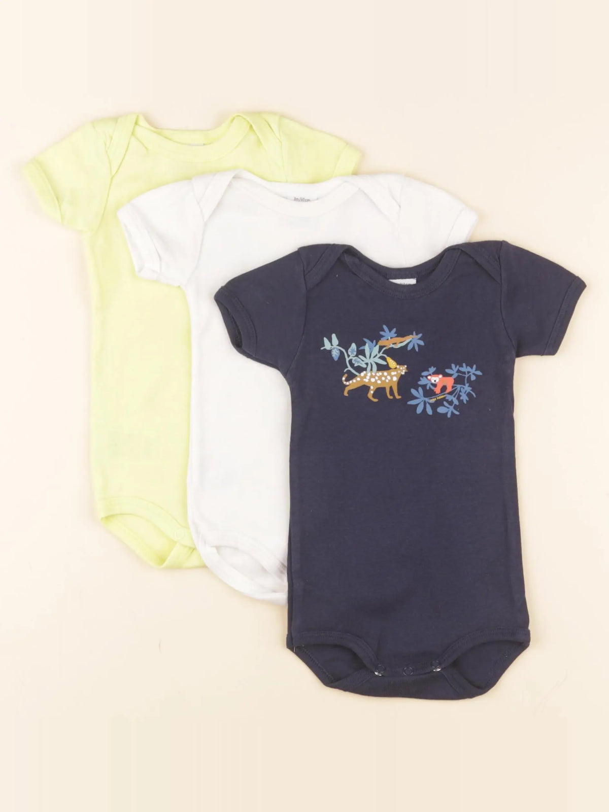 Petit Bateau - lot de 3 bodies en coton bleu, blanc, jaune - 3 mois