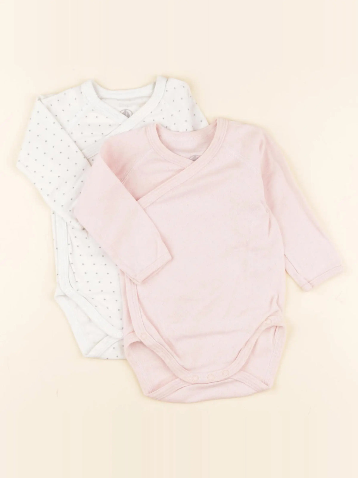 Petit Bateau - lot de 2 bodies en coton rose, blanc - 6 mois