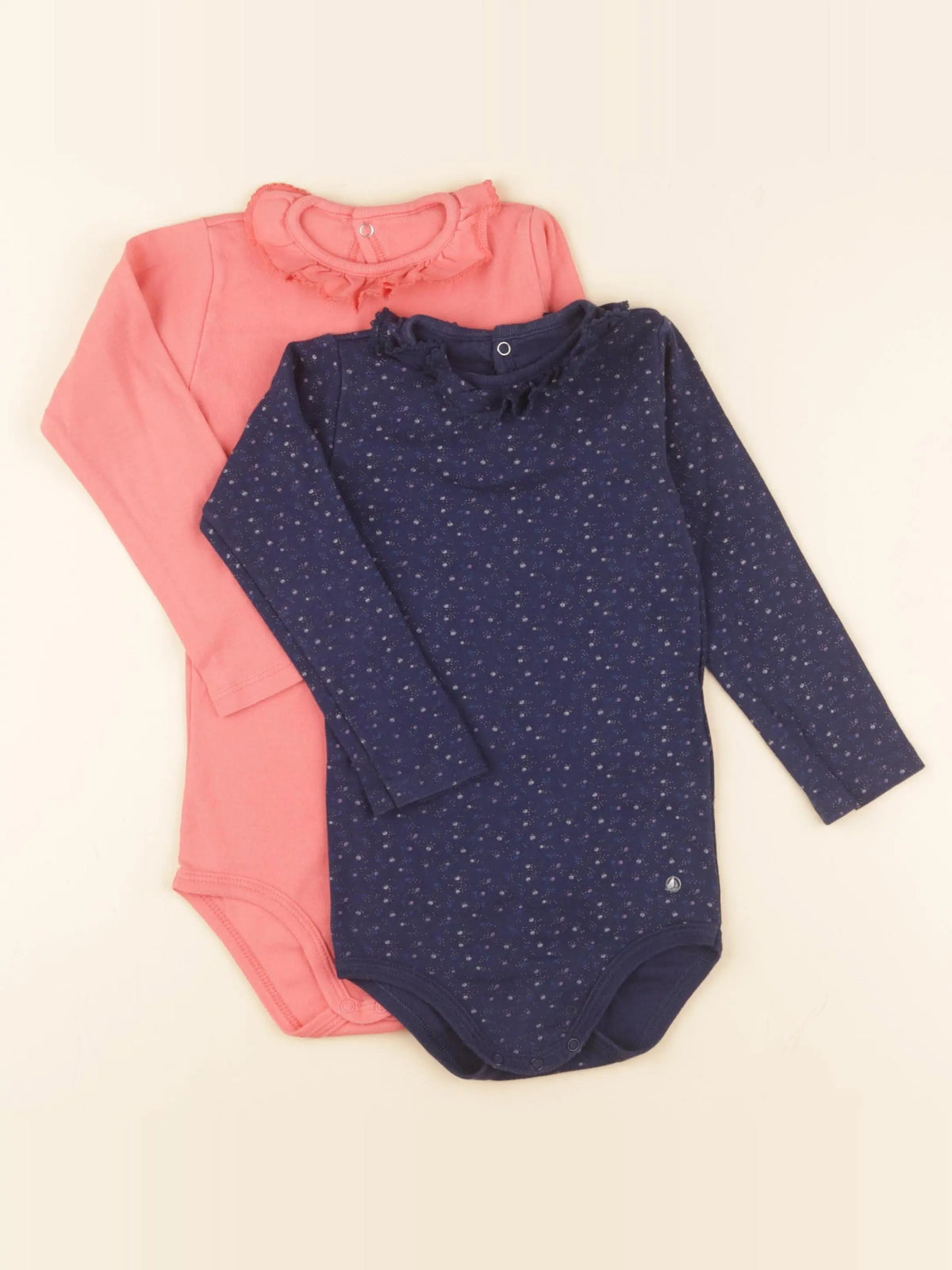 Petit Bateau - lot de 2 bodies à col orange, bleu - 24 mois