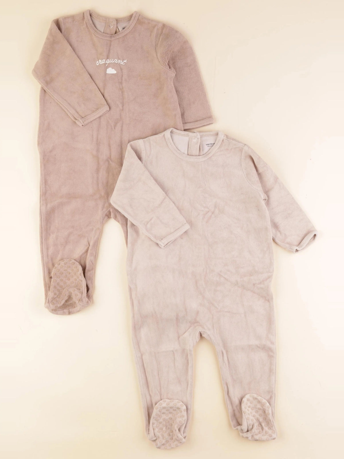 Vertbaudet - lot de 2 pyjamas velours beige, marron - 18 mois