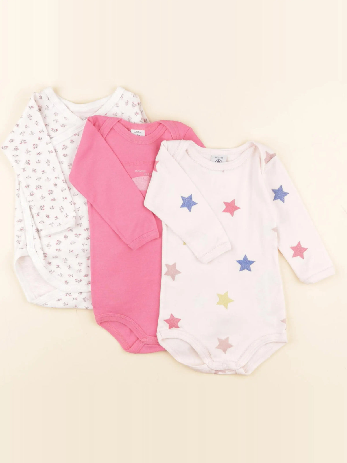 Petit Bateau - lot de 3 bodies en coton rose - 6 mois