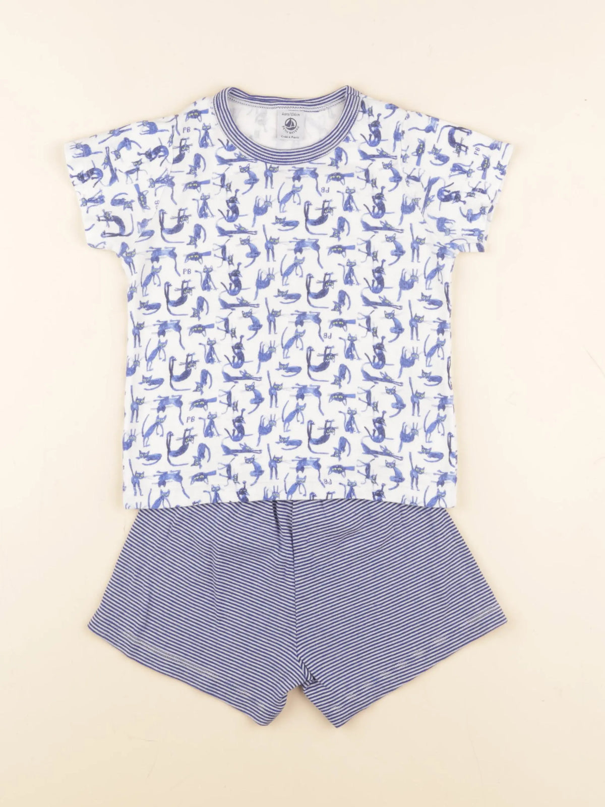 Petit Bateau - pyjama coton blanc, bleu - 4 ans