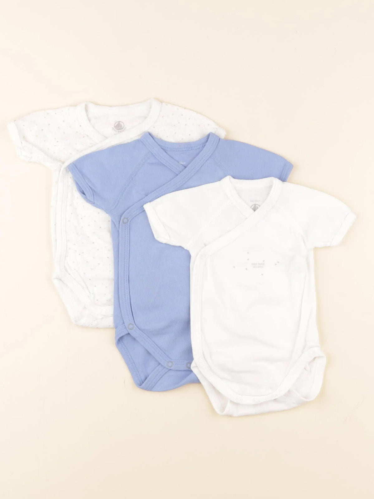 Petit Bateau - lot de 3 bodies en coton blanc, bleu - 3 mois