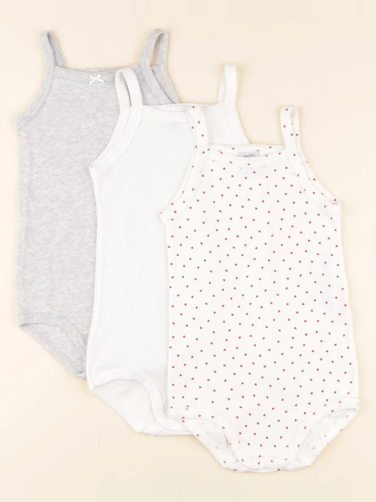 Petit Bateau - lot de 3 bodies en coton gris, blanc - 24 mois