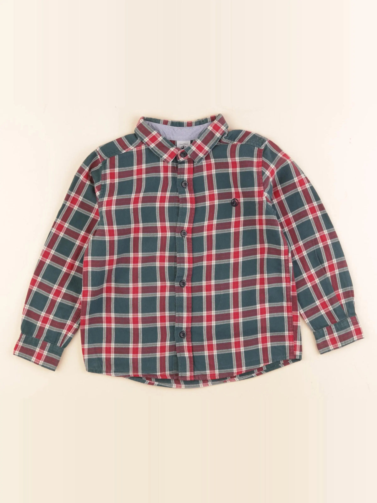 Petit Bateau - chemise vert, rouge - 5 ans