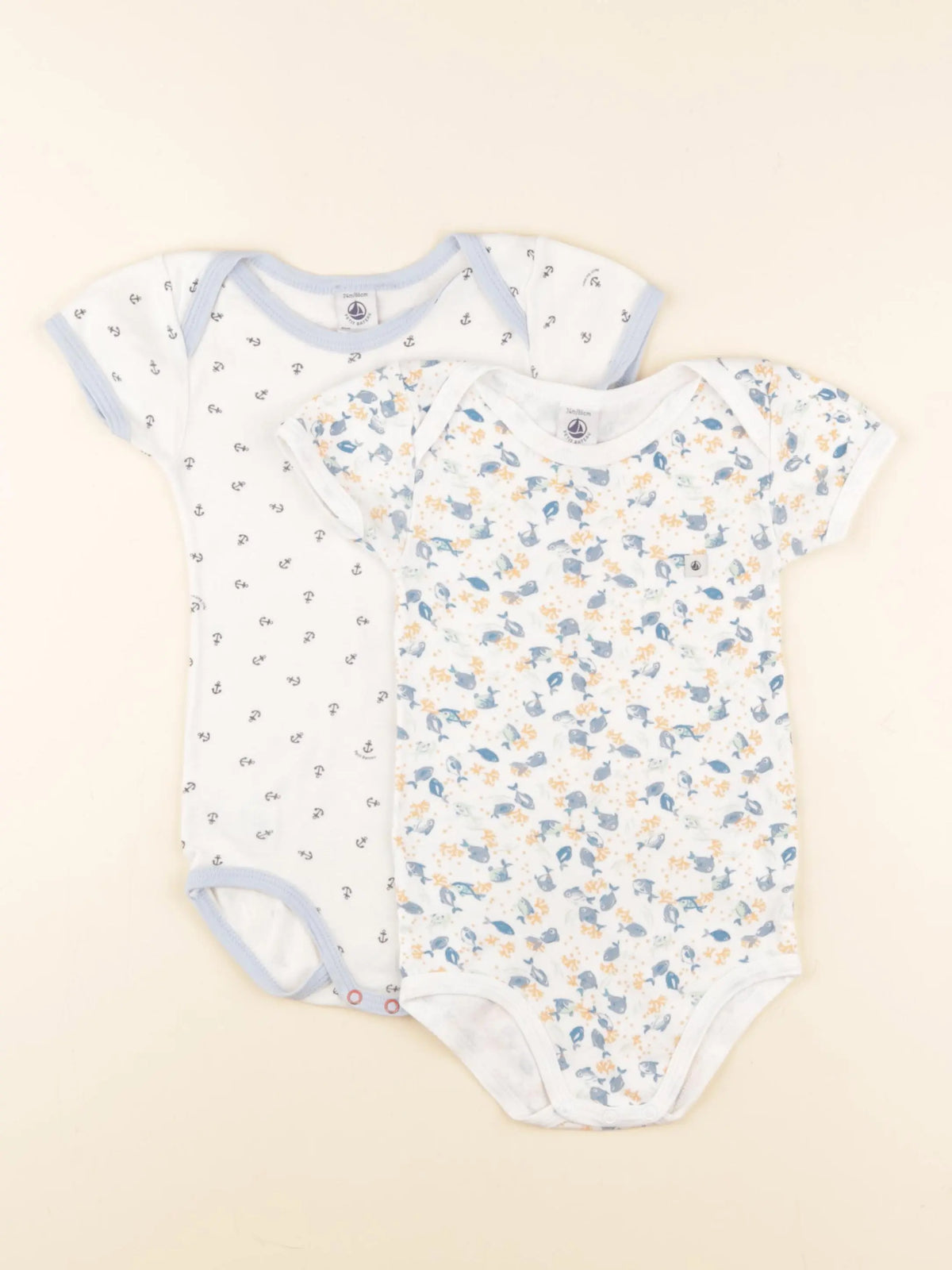 Petit Bateau - lot de 2 bodies en coton blanc, bleu - 24 mois