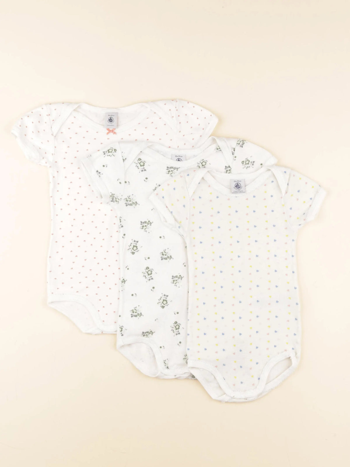 Petit Bateau - lot de 3 bodies en coton beige, blanc - 18 mois