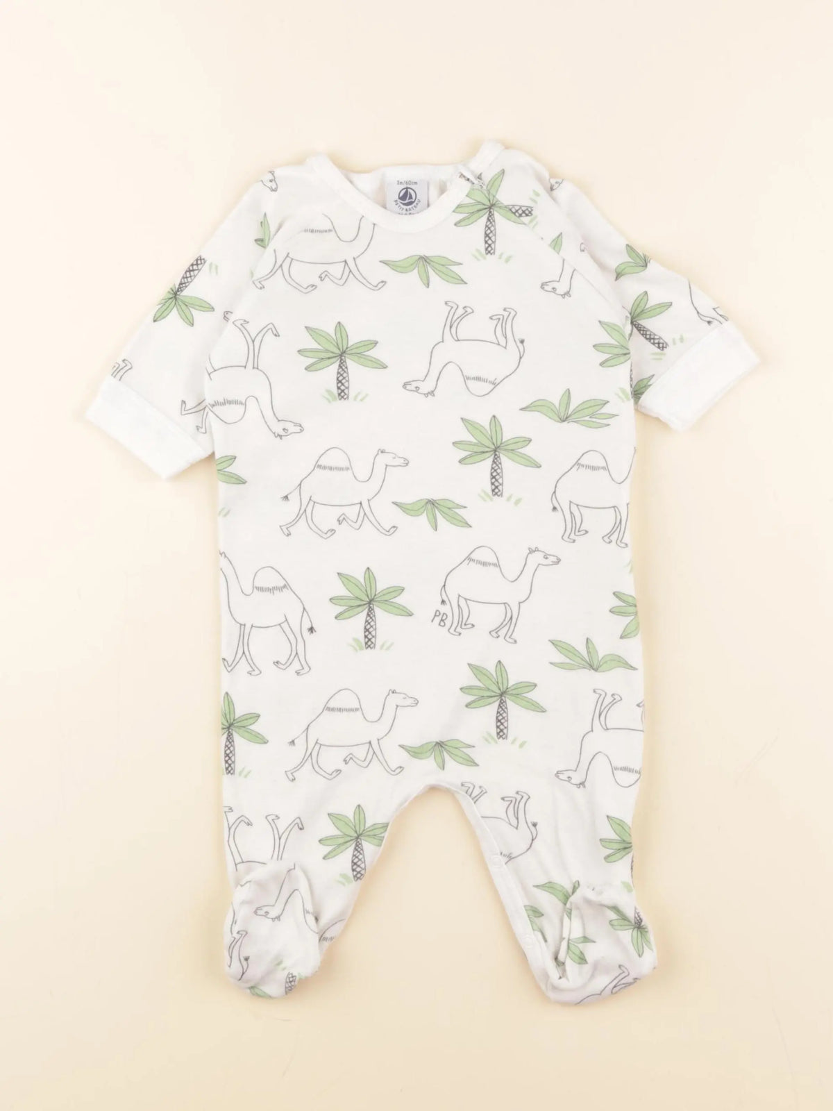 Petit Bateau - pyjama coton blanc, vert - 3 mois