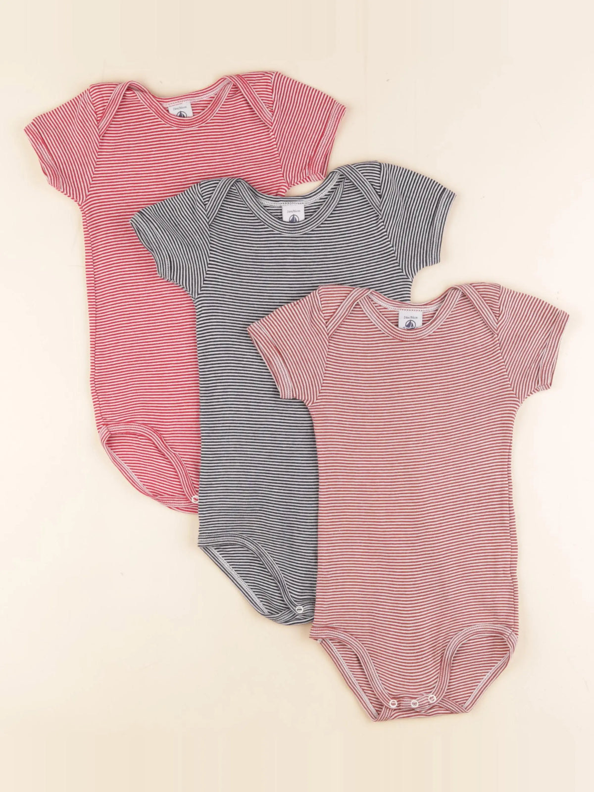 Petit Bateau - lot de 3 bodies en coton multicolore - 24 mois