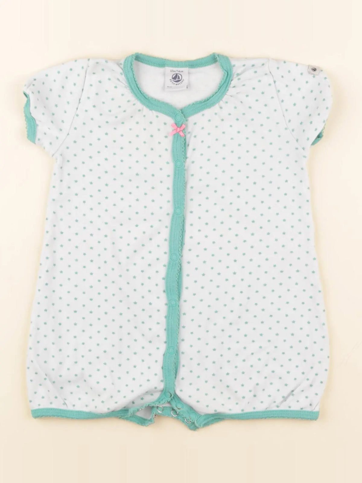 Petit Bateau - pyjama coton blanc, vert - 12 mois