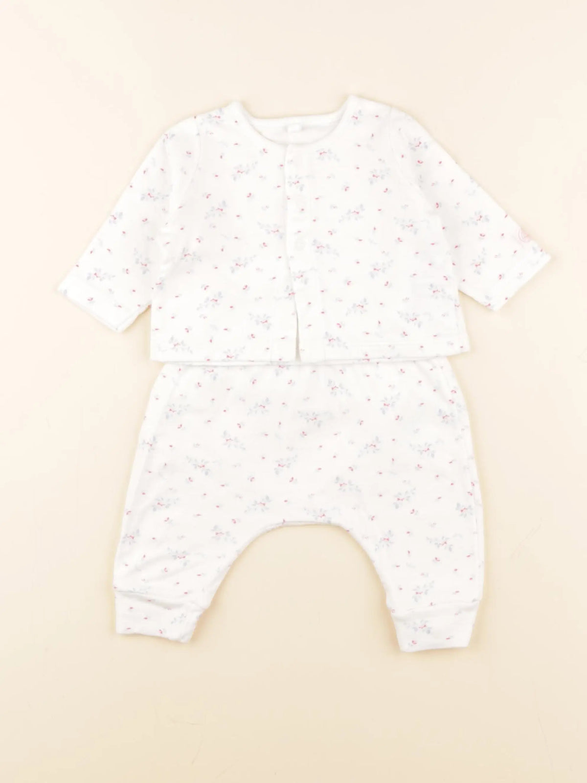 Petit Bateau - ensemble blanc, bleu, rose - 3 mois