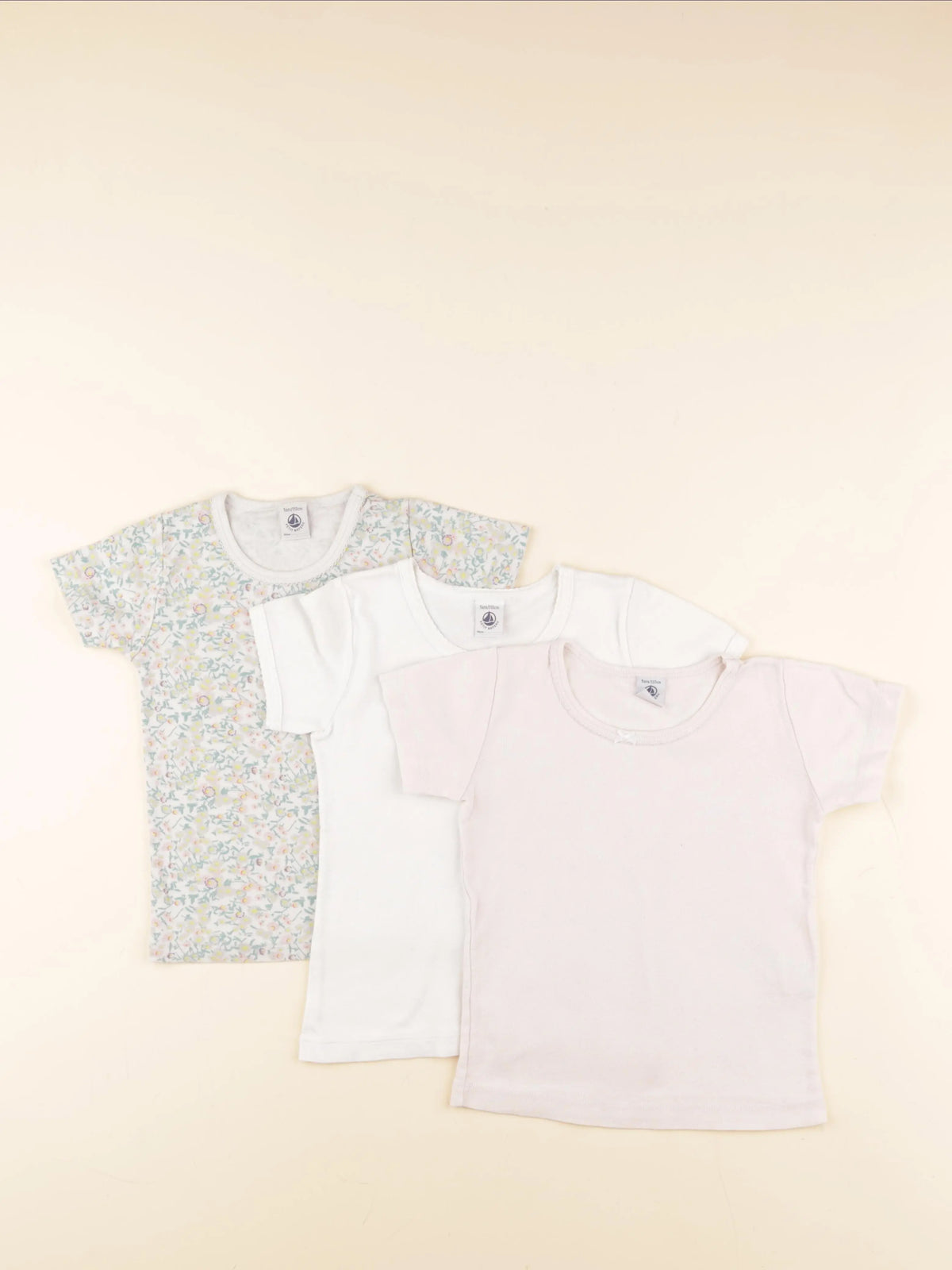 Petit Bateau - lot de 3 maillots de corps blanc, rose, vert - 5 ans