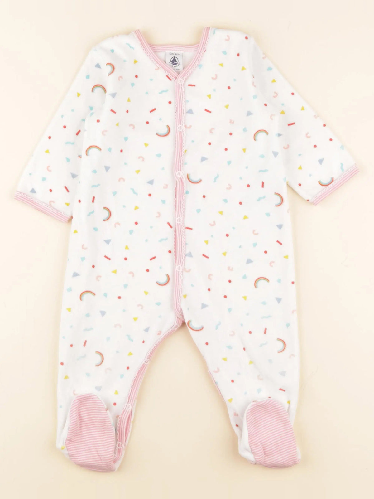 Petit Bateau - chemise de nuit velours blanc, rose - 12 mois