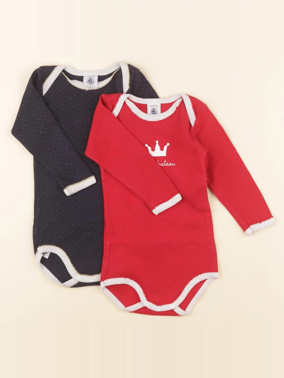 Petit Bateau - lot de 2 bodies en coton bleu, rouge - 12 mois