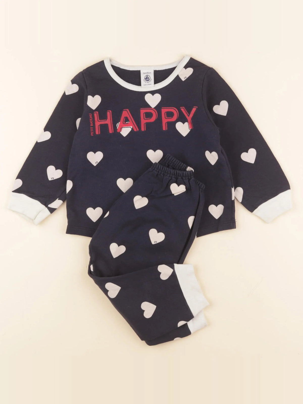 Petit Bateau - pyjama coton bleu, blanc - 2 ans