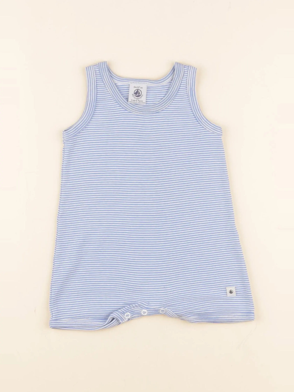 Petit Bateau - pyjama coton bleu, blanc - 6 mois