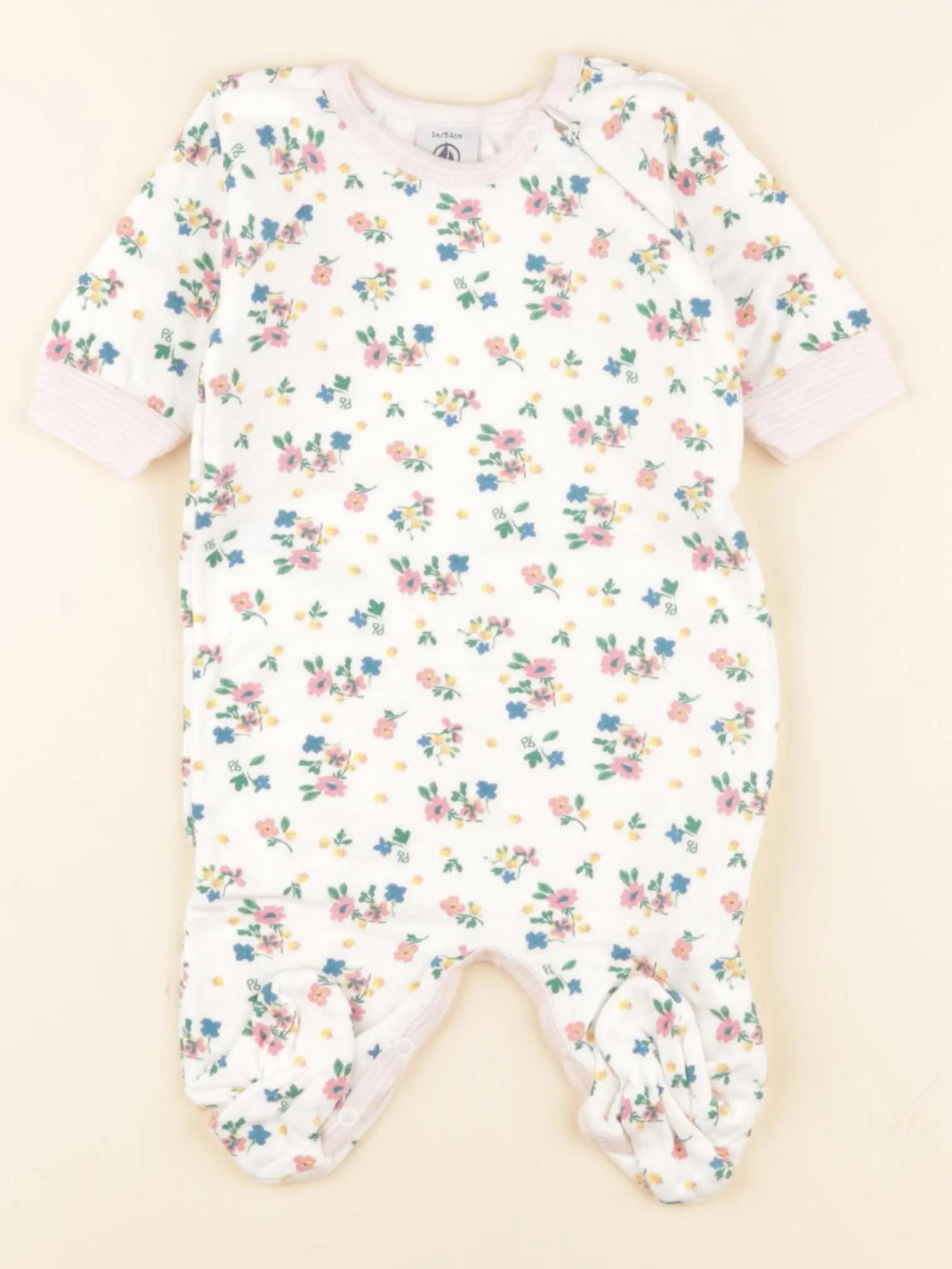 Petit Bateau - pyjama coton beige, rose - 1 mois