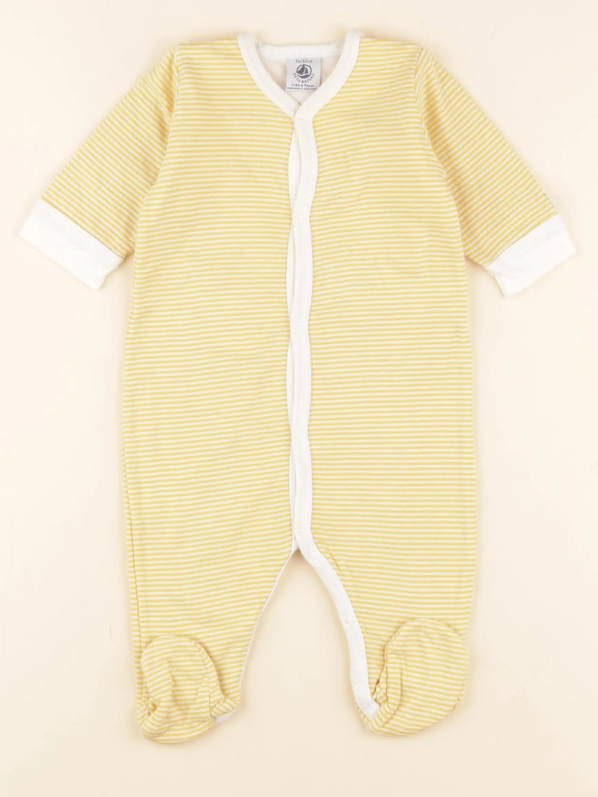 Petit Bateau - pyjama coton jaune, blanc - 3 mois