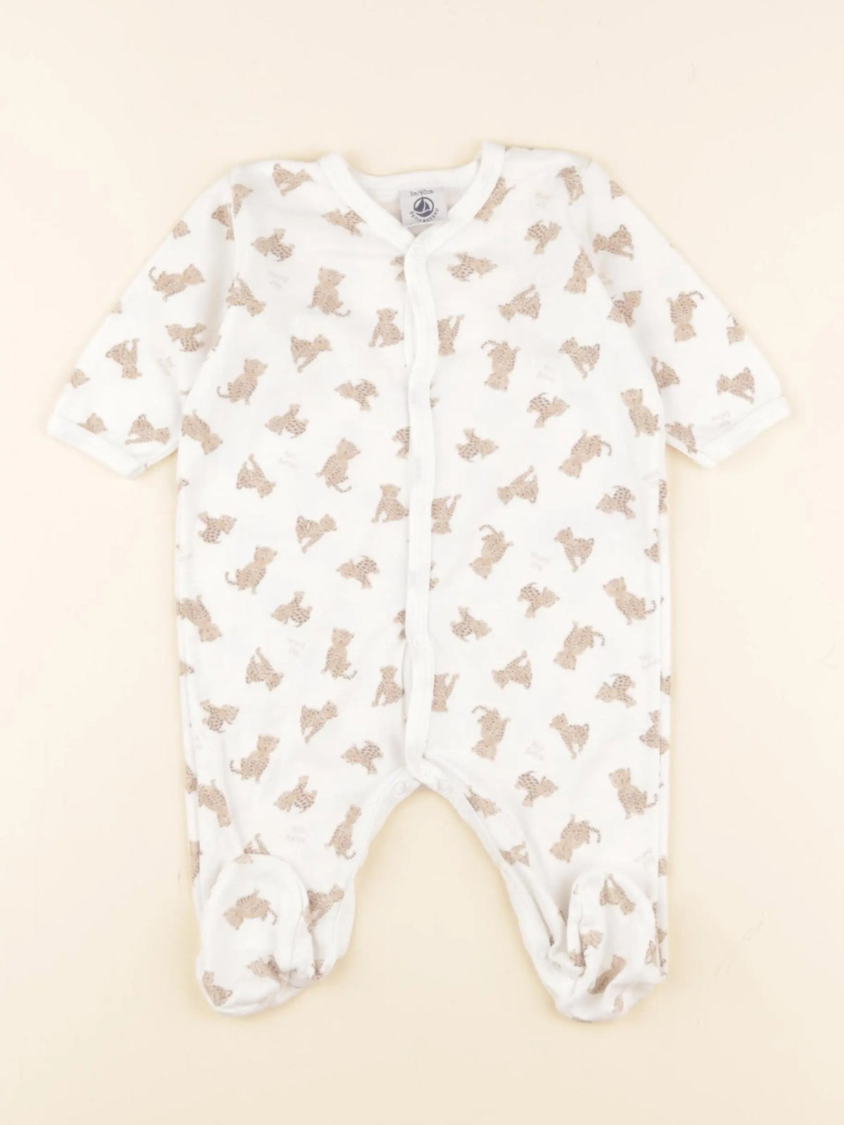 Petit Bateau - pyjama coton blanc, marron - 3 mois