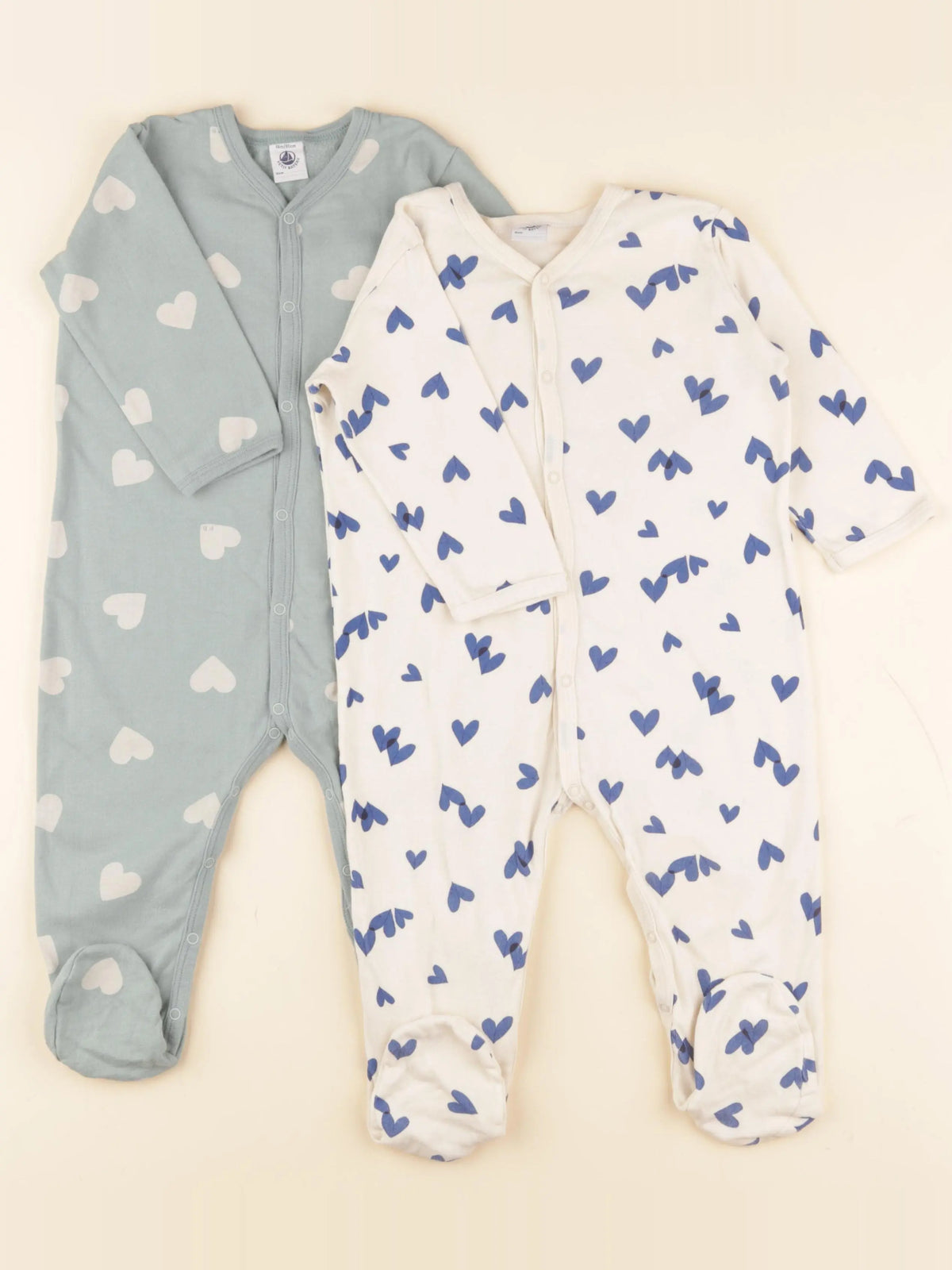 Petit Bateau - lot de 2 pyjamas coton beige, vert - 18 mois