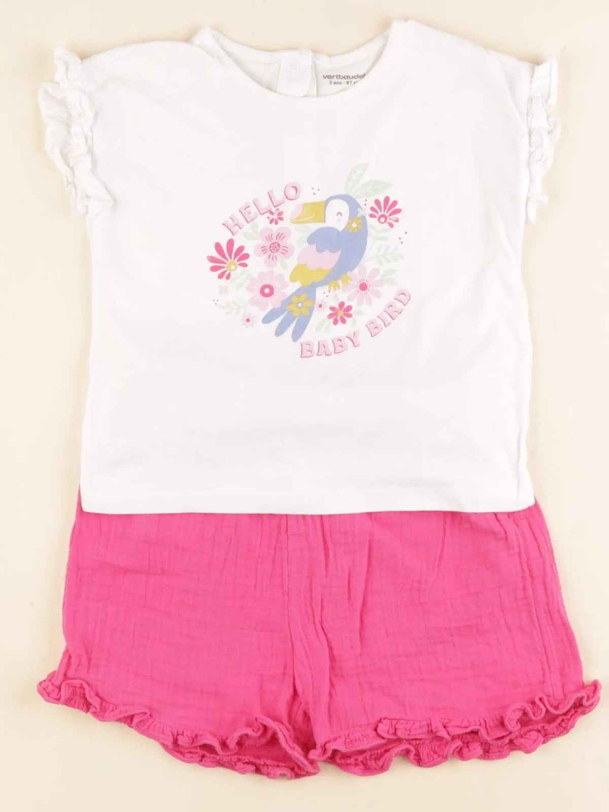 Vertbaudet - ensemble blanc, rose - 3 ans