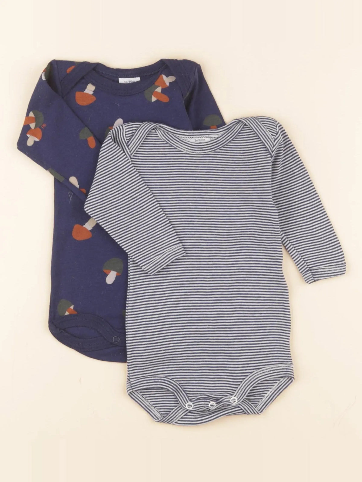 Petit Bateau - lot de 2 bodies en coton bleu - 3 mois