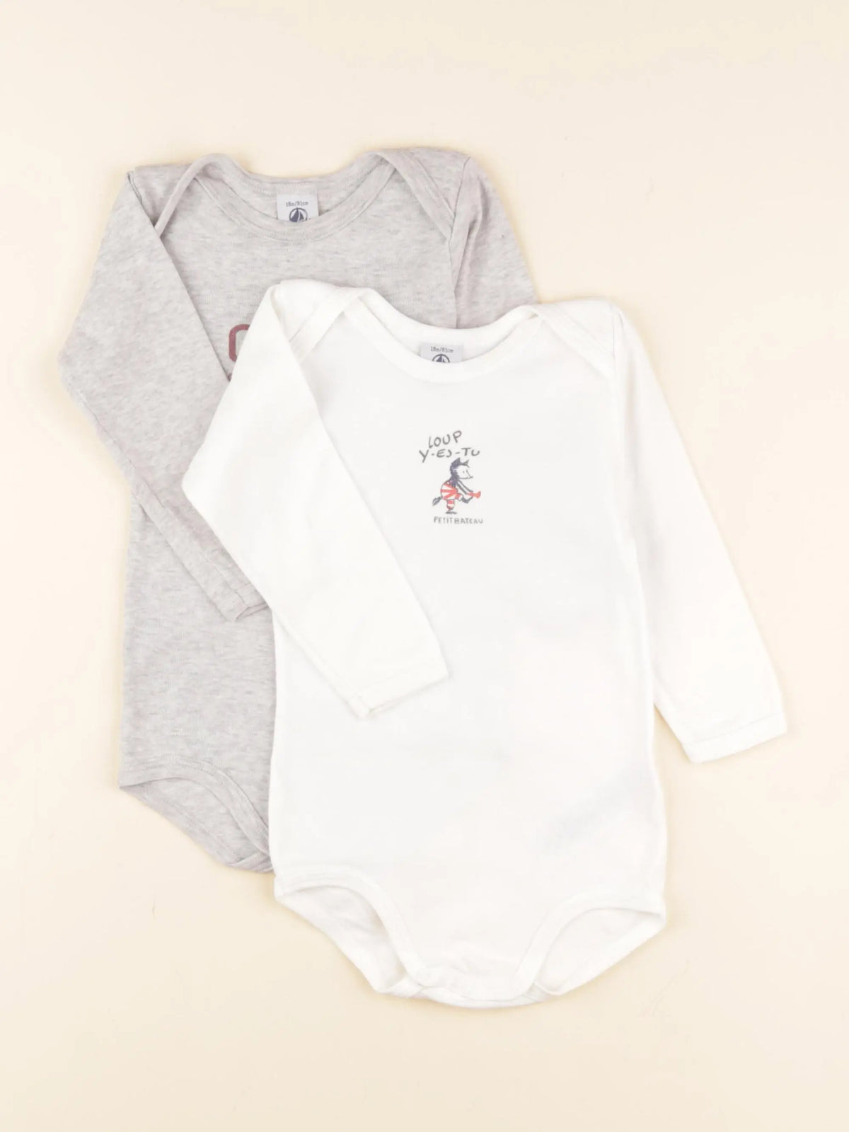 Petit Bateau - lot de 2 bodies en coton blanc, gris - 18 mois