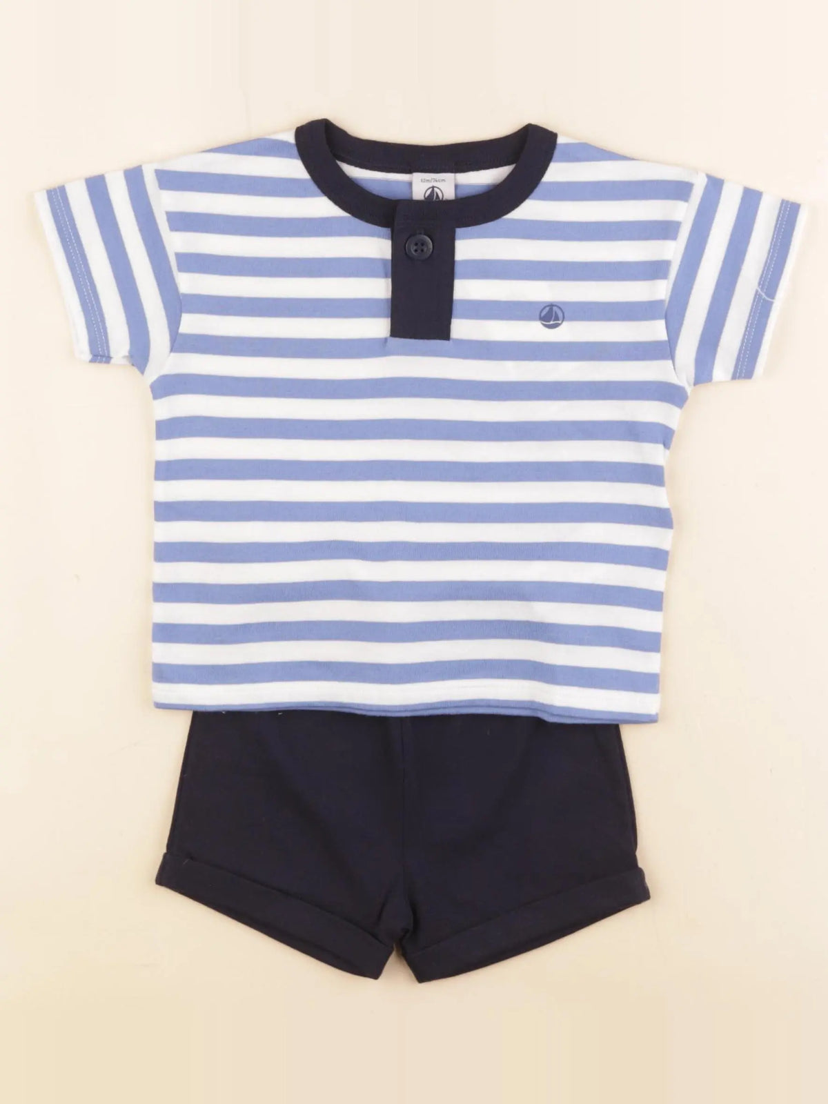 Petit Bateau - ensemble bleu - 12 mois