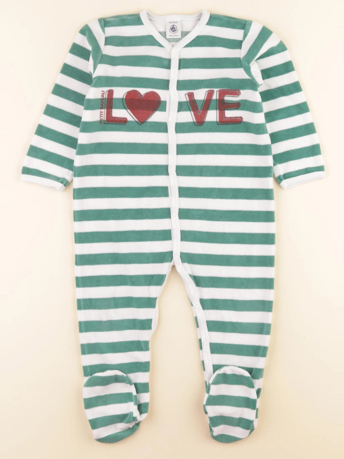 Petit Bateau - pyjama velours vert - 24 mois