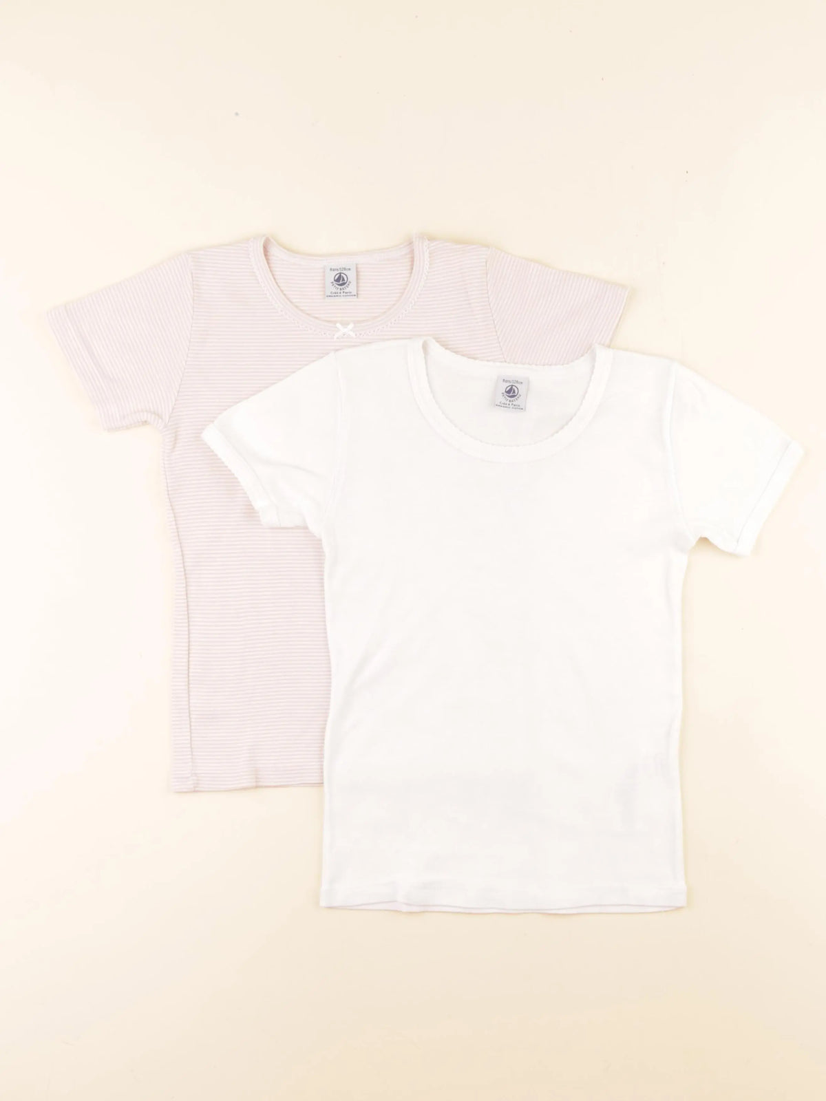 Petit Bateau - lot de 2 maillots de corps blanc, rose - 8 ans