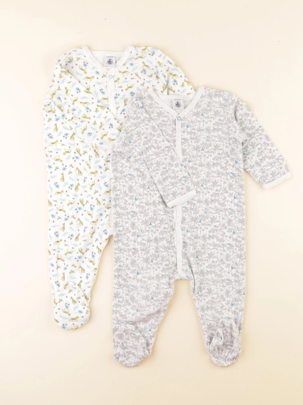 Petit Bateau - lot de 2 pyjamas coton blanc, gris - 12 mois
