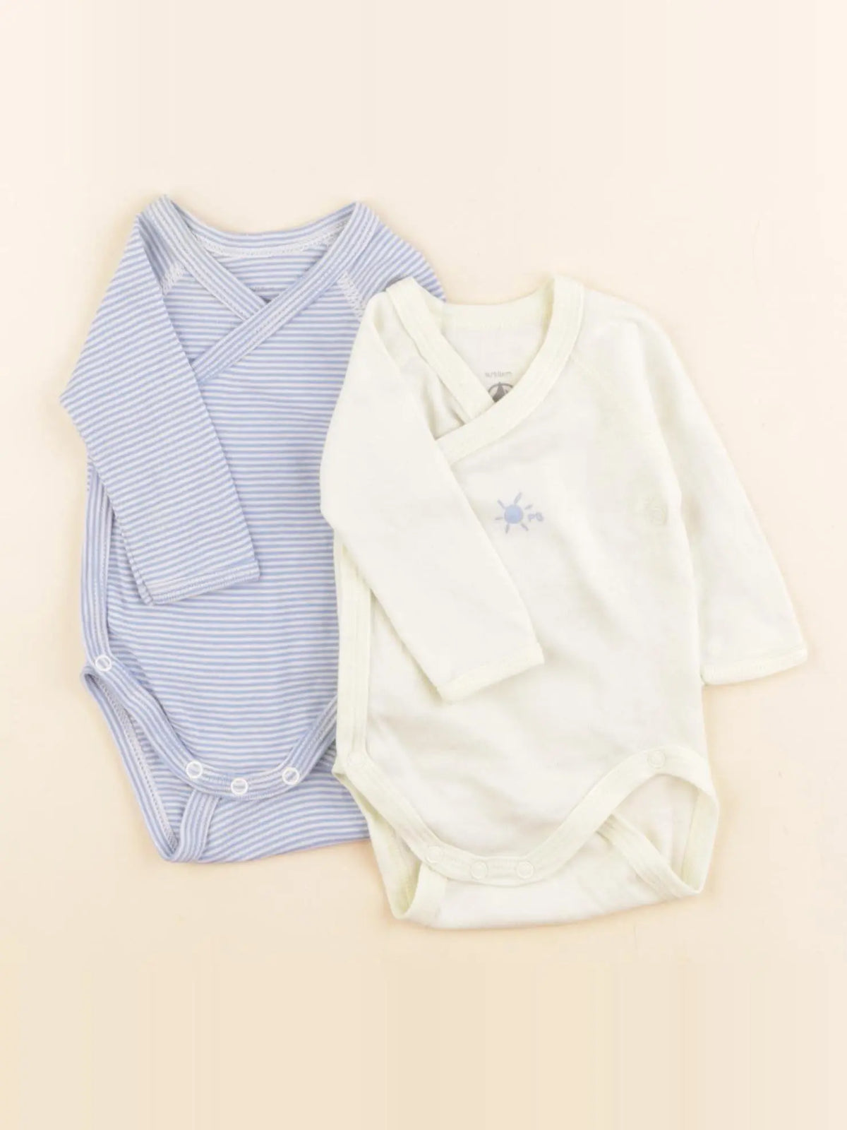 Petit Bateau - lot de 2 bodies en coton bleu, jaune - 0 mois