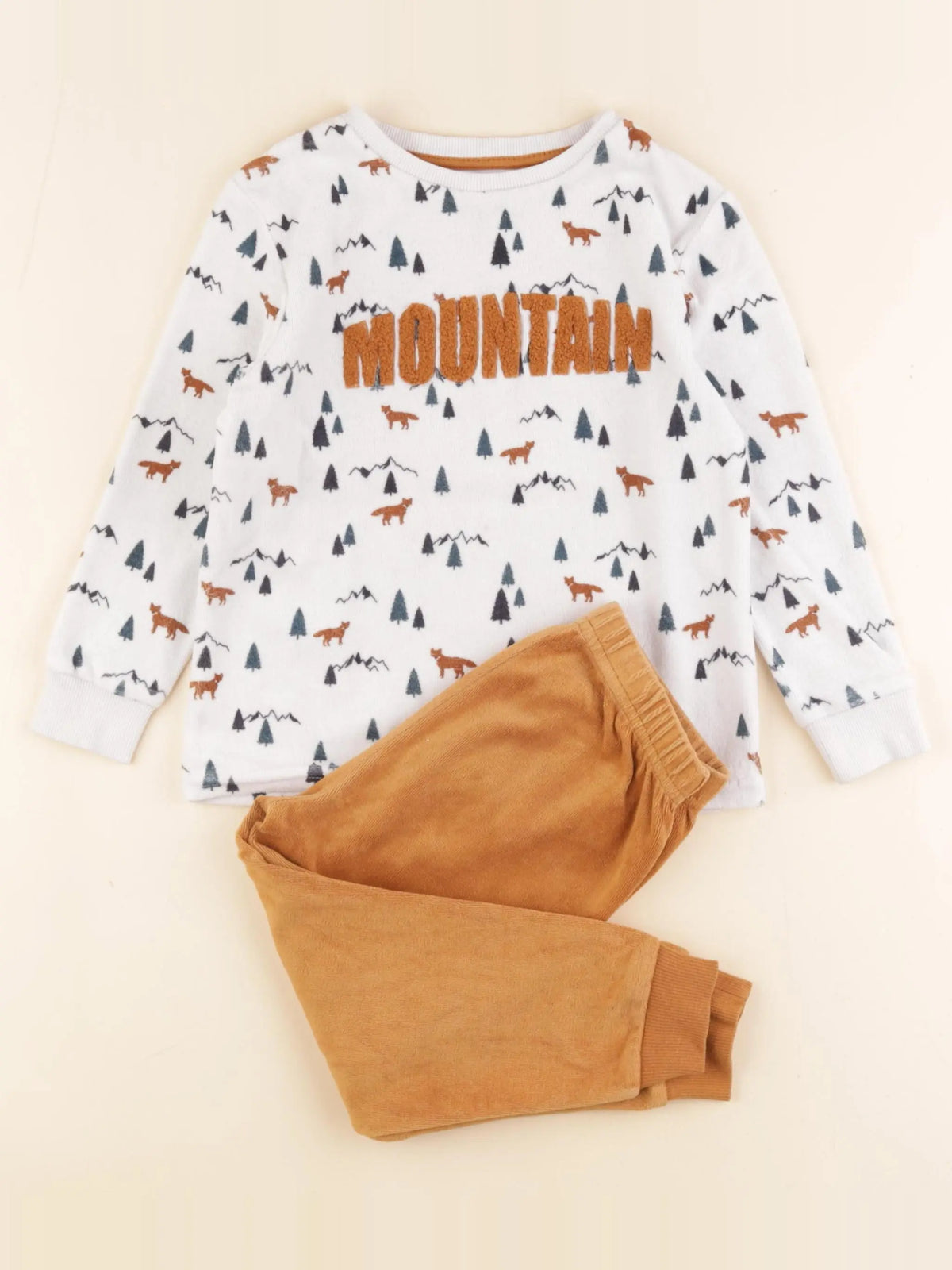Okaidi - pyjama velours blanc, marron - 3 ans