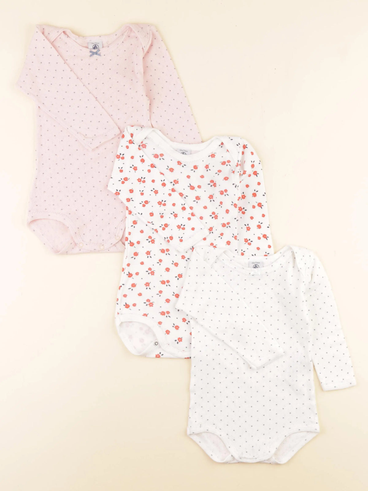 Petit Bateau - lot de 3 bodies en coton multicolore - 12 mois