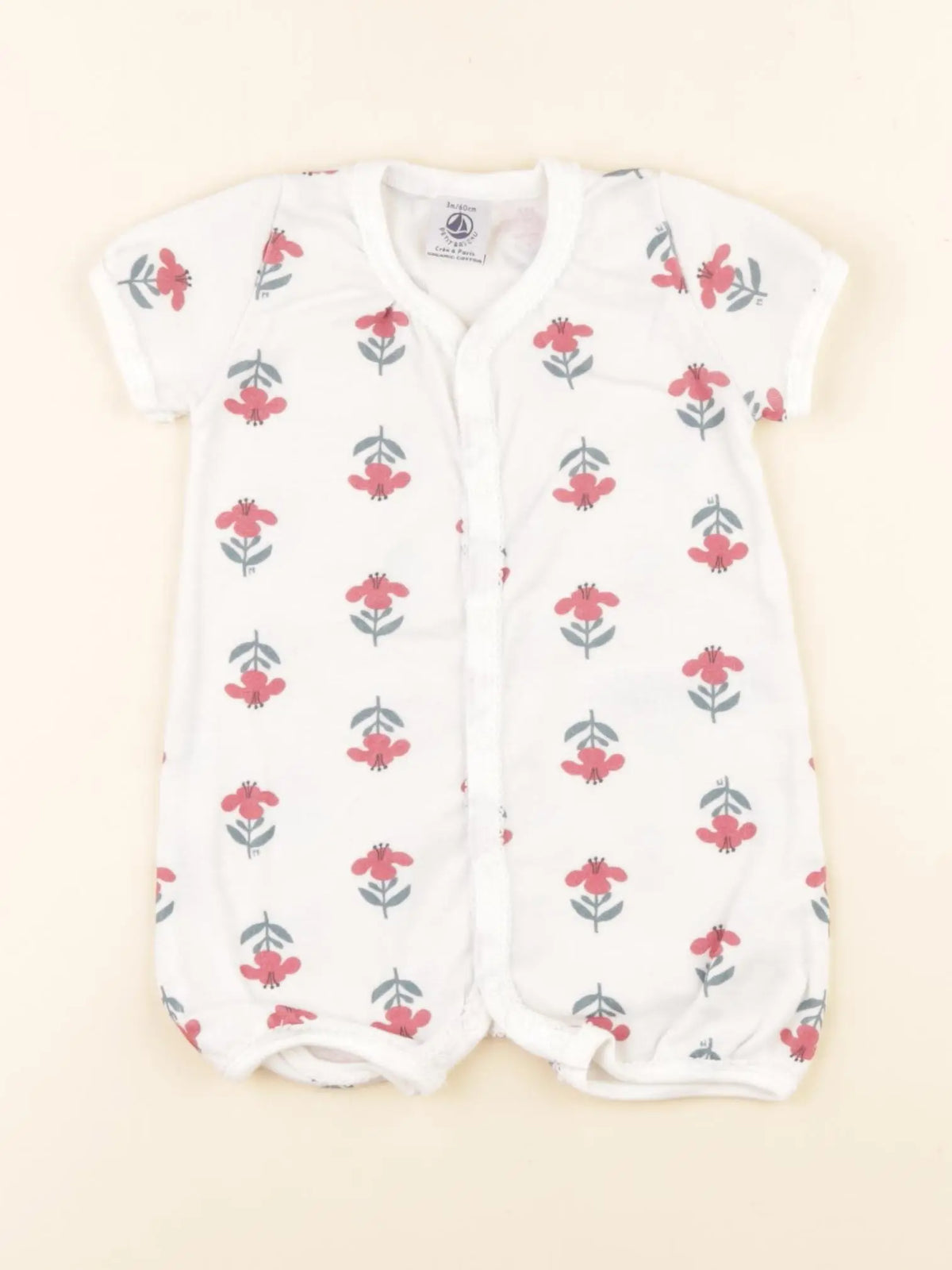 Petit Bateau - pyjama coton blanc, rose - 3 mois