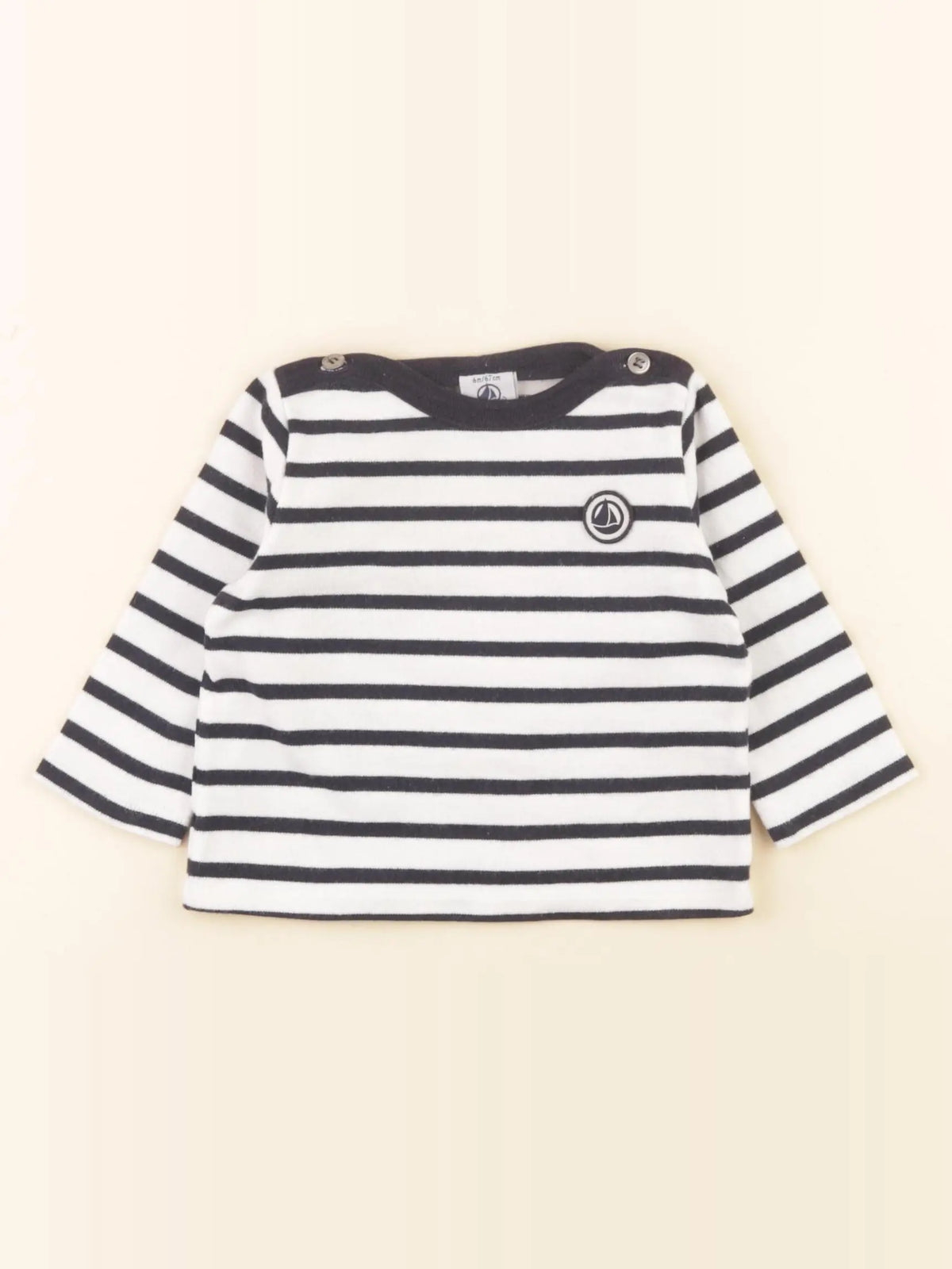Petit Bateau - tee-shirt blanc, bleu - 6 mois