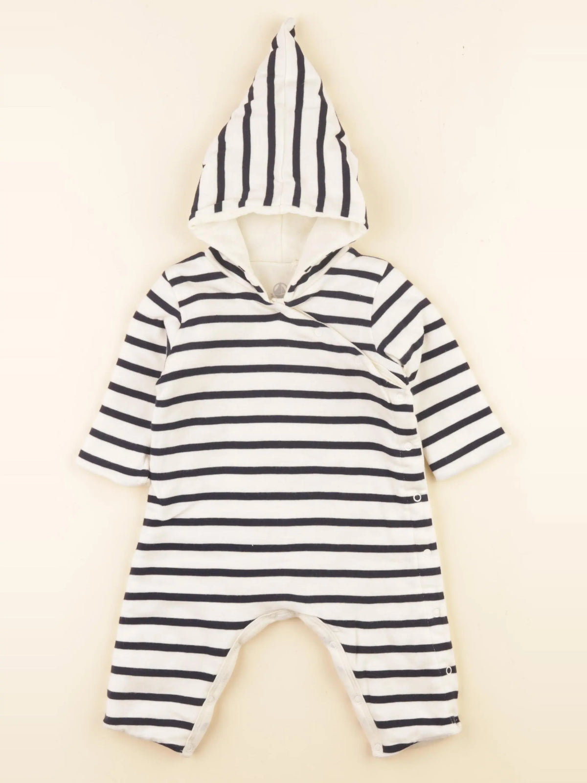Petit Bateau - combinaison doublé bleu, blanc - 3 mois