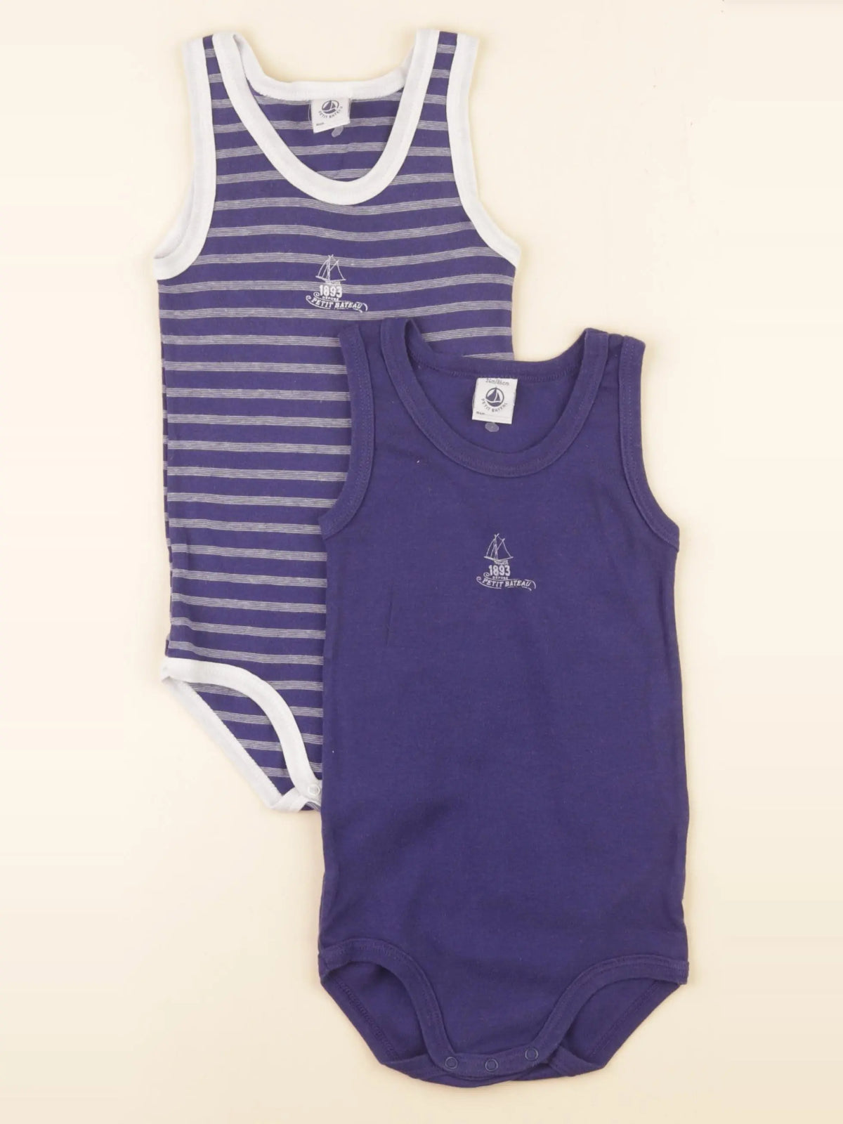 Petit Bateau - lot de 2 bodies en coton blanc, bleu - 24 mois