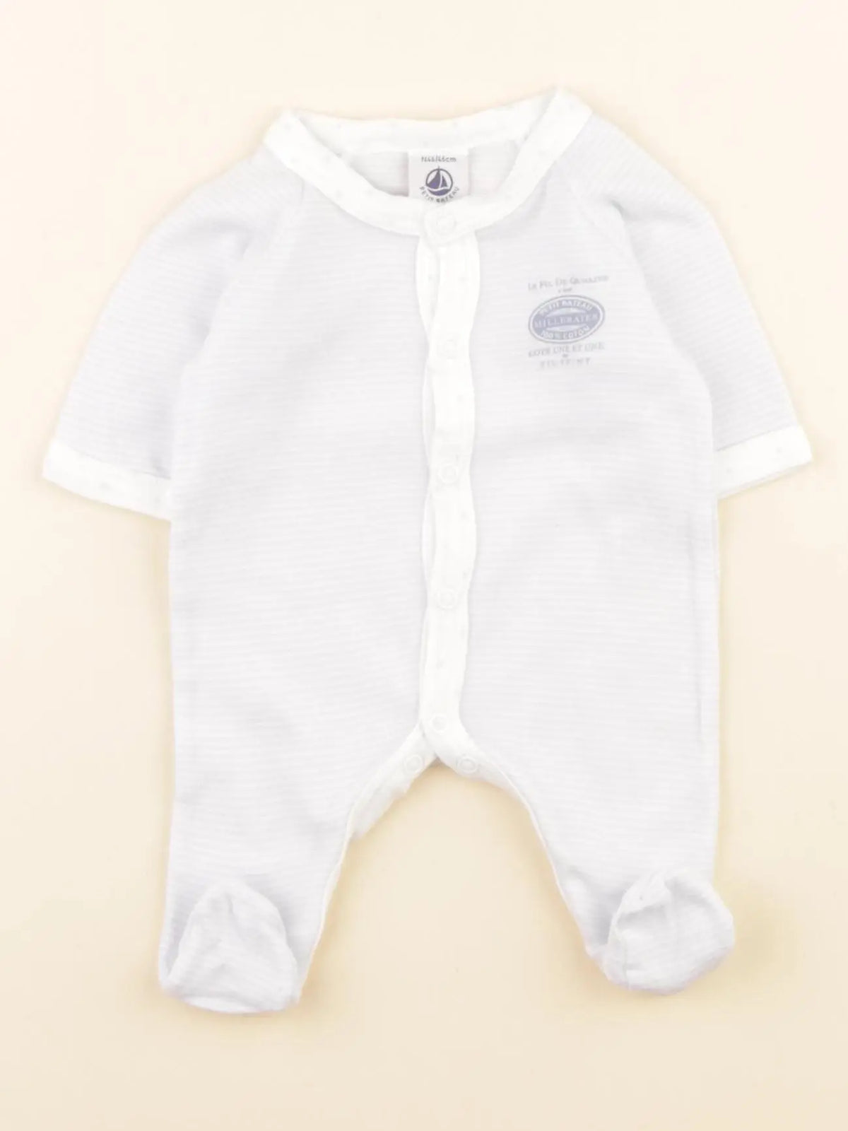 Petit Bateau - pyjama coton blanc, bleu - 0 mois