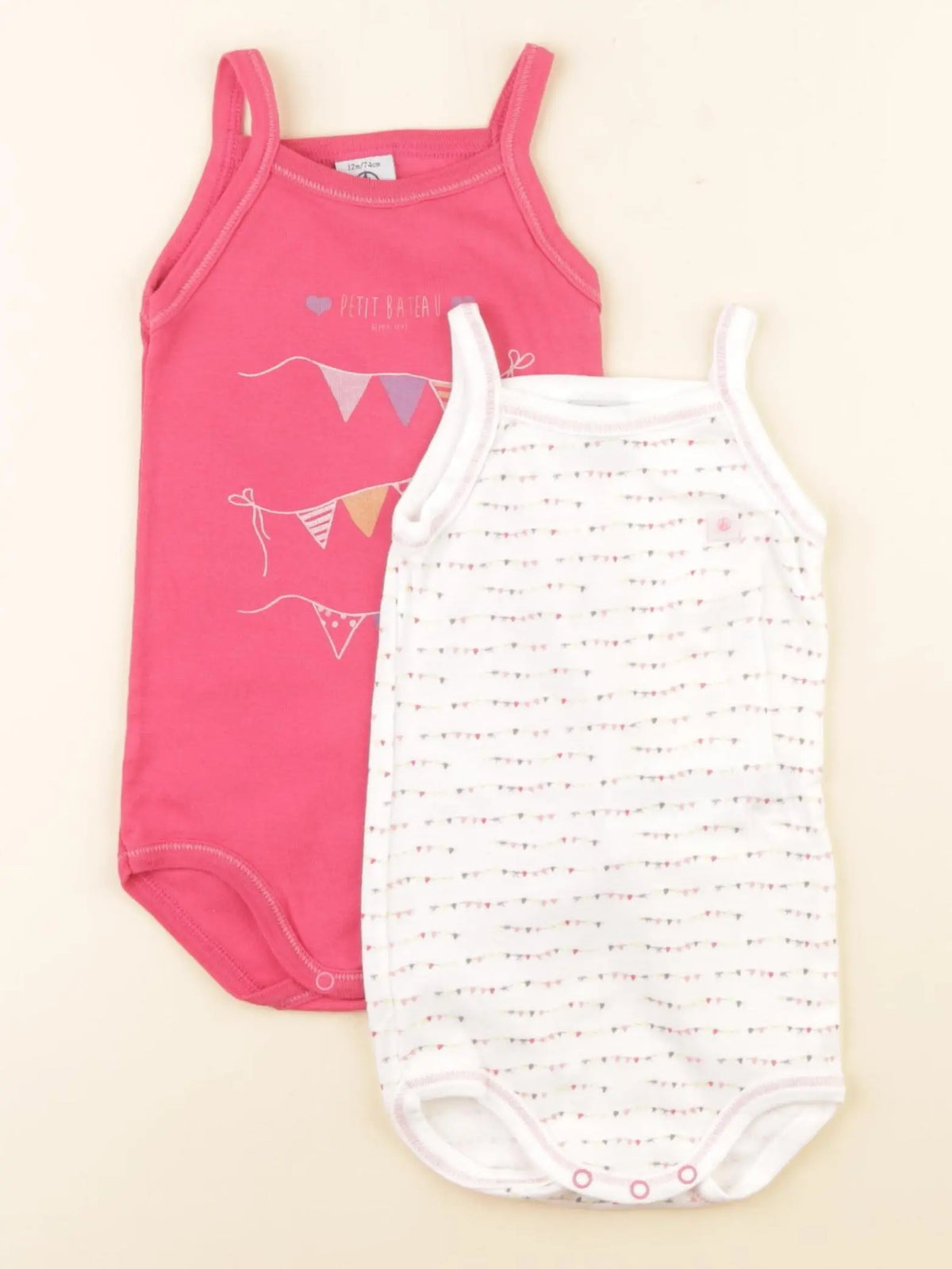 Petit Bateau - lot de 2 bodies en coton rose, blanc - 12 mois