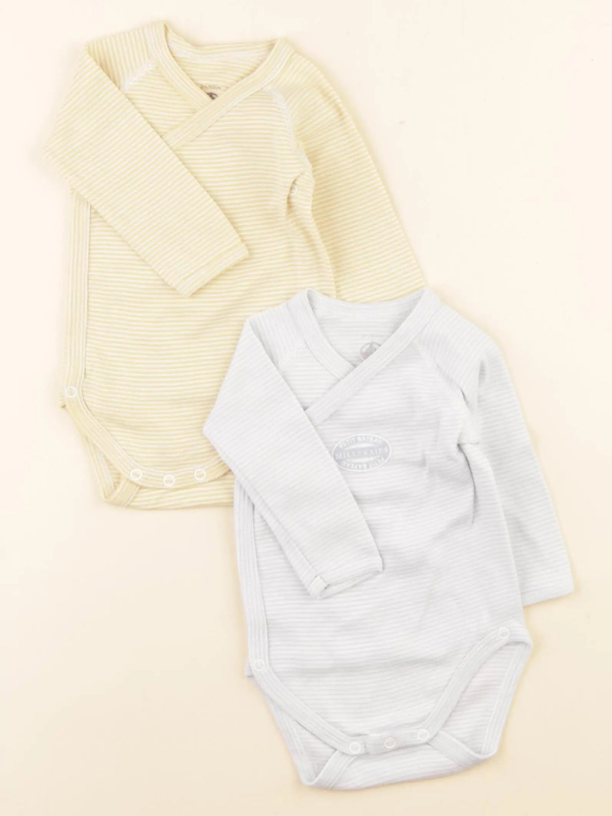 Petit Bateau - lot de 2 bodies en coton bleu, jaune - 3 mois