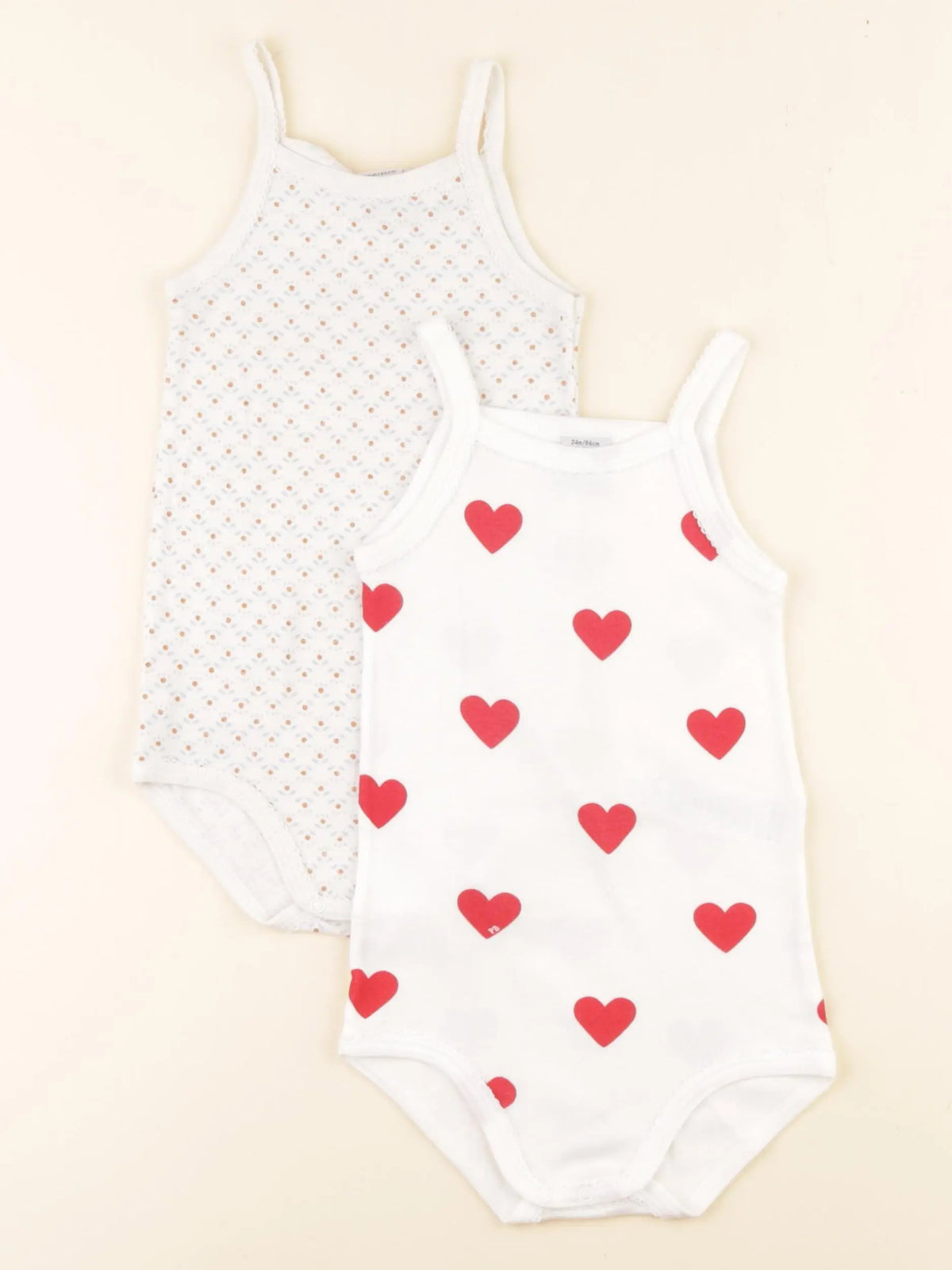 Petit Bateau - lot de 2 bodies en coton blanc, rouge - 24 mois