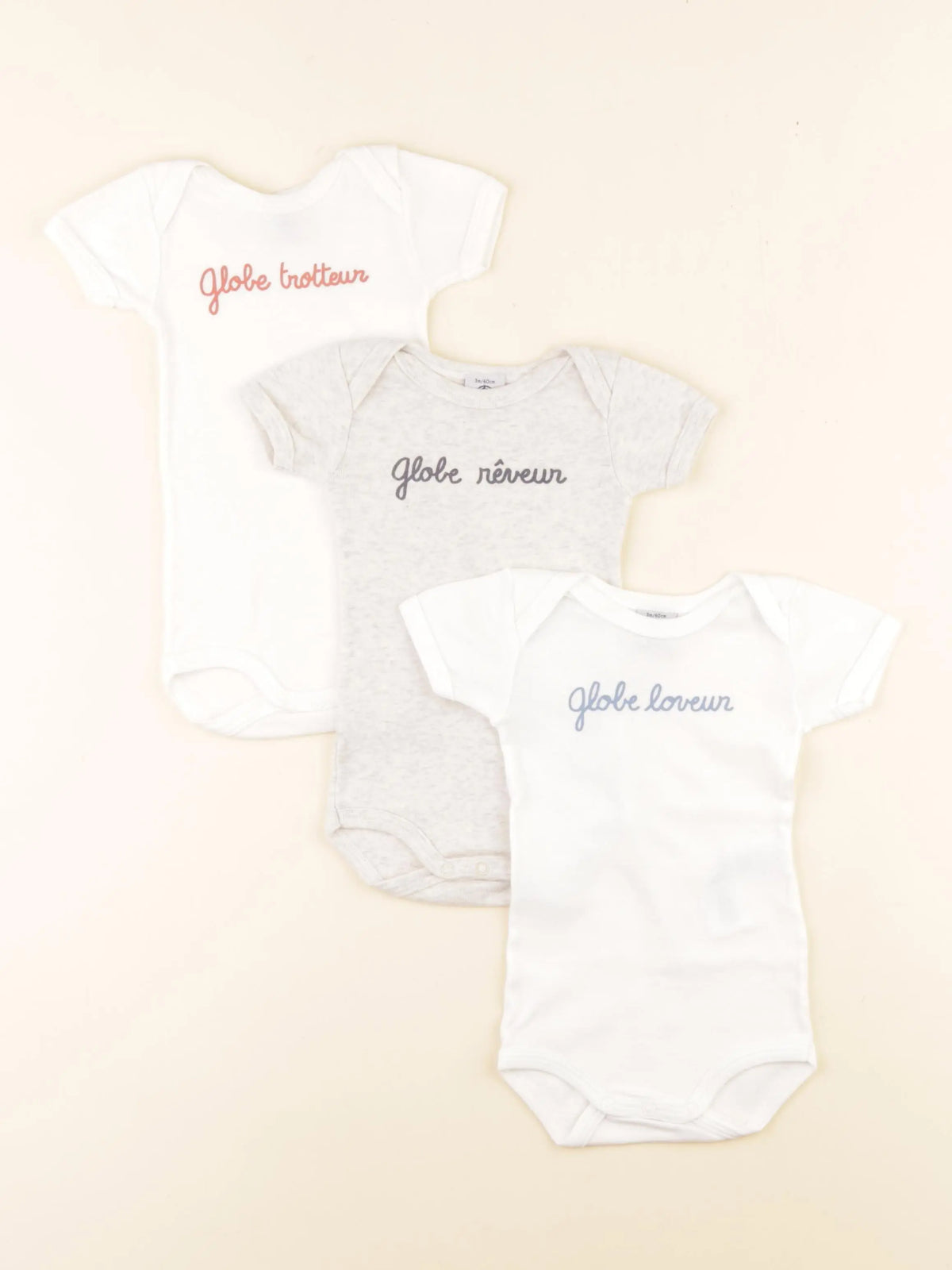 Petit Bateau - lot de 3 bodies en coton blanc, marron - 3 mois
